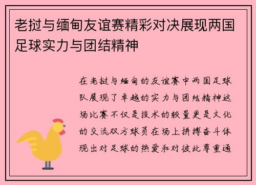 老挝与缅甸友谊赛精彩对决展现两国足球实力与团结精神
